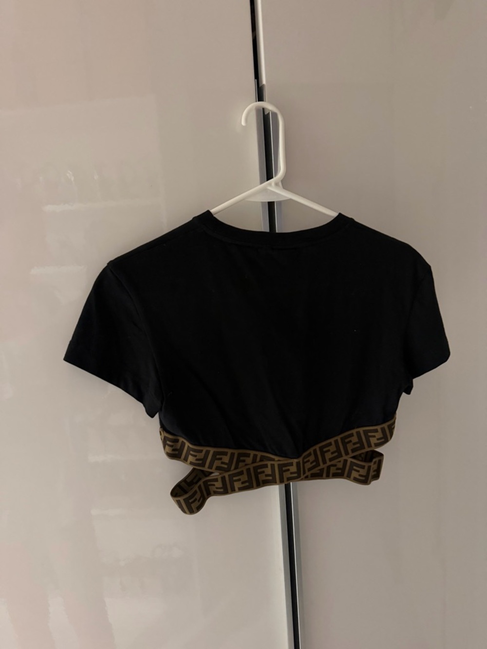 Fendi Black Cropped Tee with Brown FF Logo Trim - Picture 3 of 3
